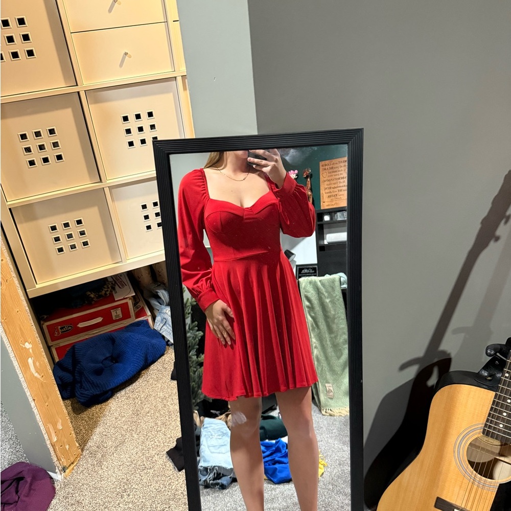 Elegant Red Long-Sleeve Dress